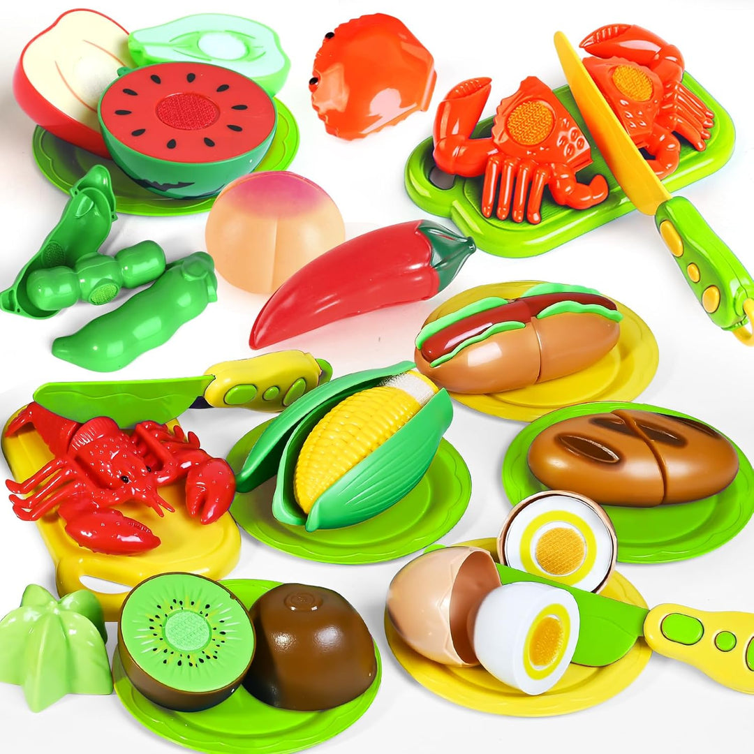 100 PIEZAS Juguetes de Comida de Corte para Cocina Infantil, Juguet...