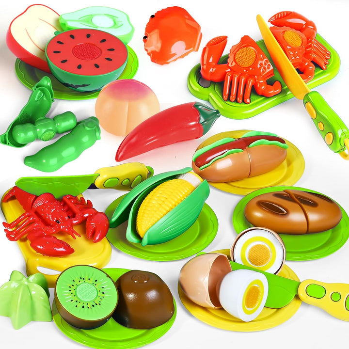 100 PIEZAS Juguetes de Comida de Corte para Cocina Infantil, Juguet...