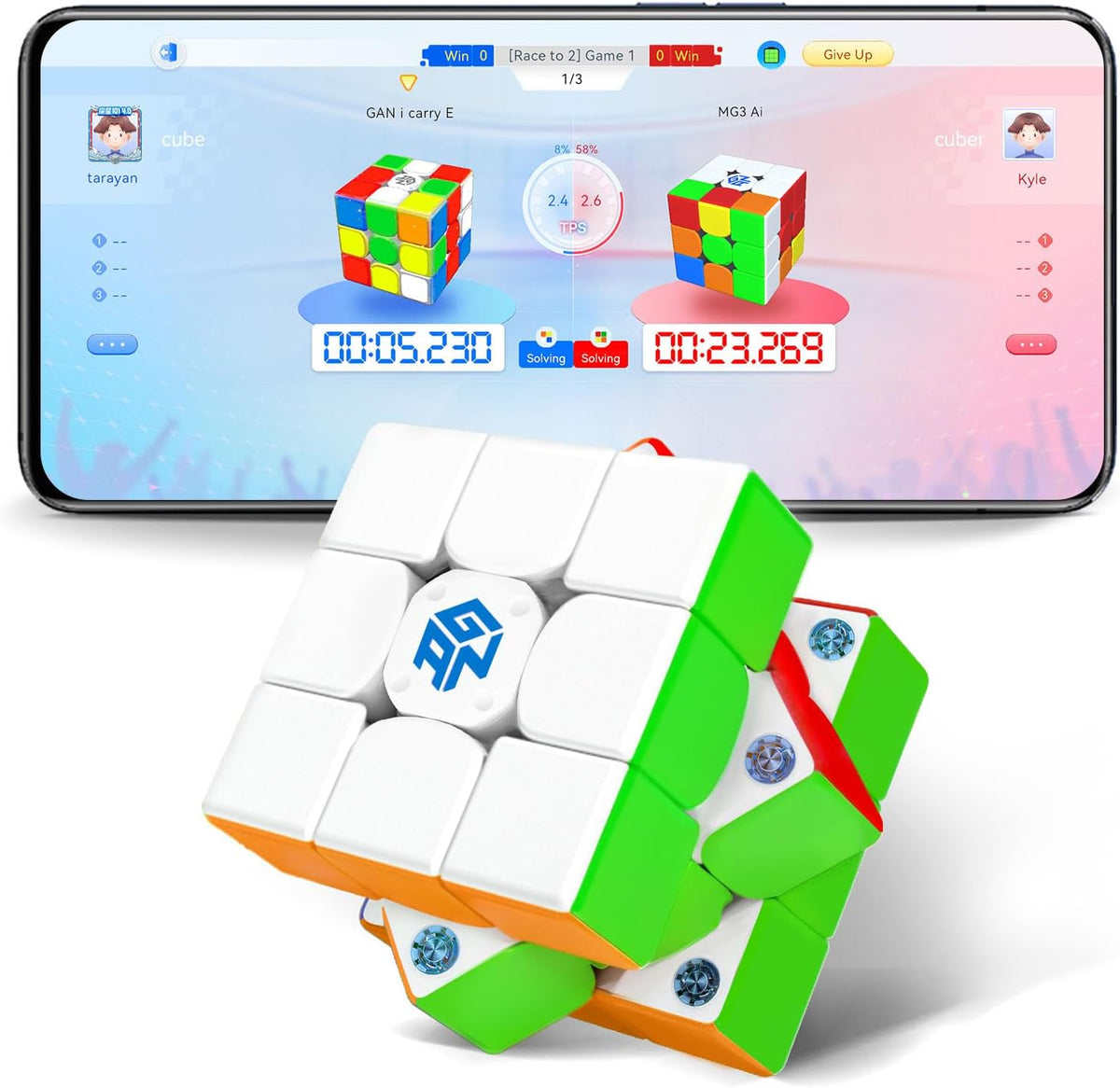 GAN 356 i Carry E, Cubo de Velocidad Inteligente 3x3 Magnético Conectado Electrónico Bluetooth para Niños y Adultos con Temporizador, Seguimiento de Movimiento y Pasos con Aplicación, Competencia en