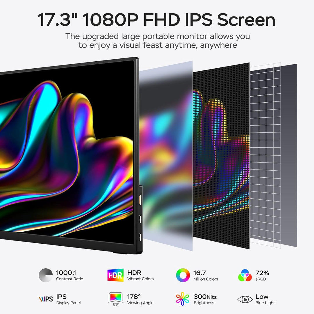 Yxk 17.3" Monitor portátil 1080P 144Hz IPS HDR | Pantalla de vi...