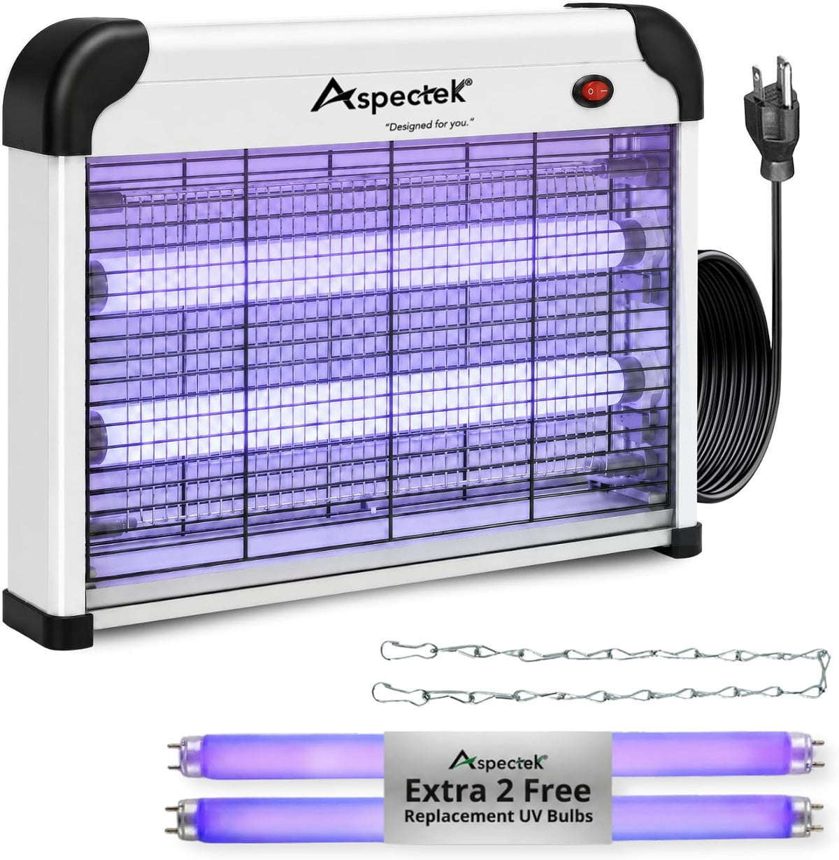 Lámpara ASPECTEK Exterminador eléctrico de insectos, bombillas UV de 20 W, control de mosca, mosquitos, mosquitos y polillas, uso en interiores y exteriores cubiertos para el hogar, garaje, patio y granja
