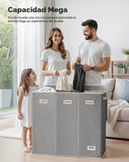 SOLEDI Cesta de lavandería de 3 secciones de 200 litros con tapa, cesta de ropa sucia extragrande con asas resistentes para lavandería y dormitorio, organizador duradero para clasificar la ropa sucia
