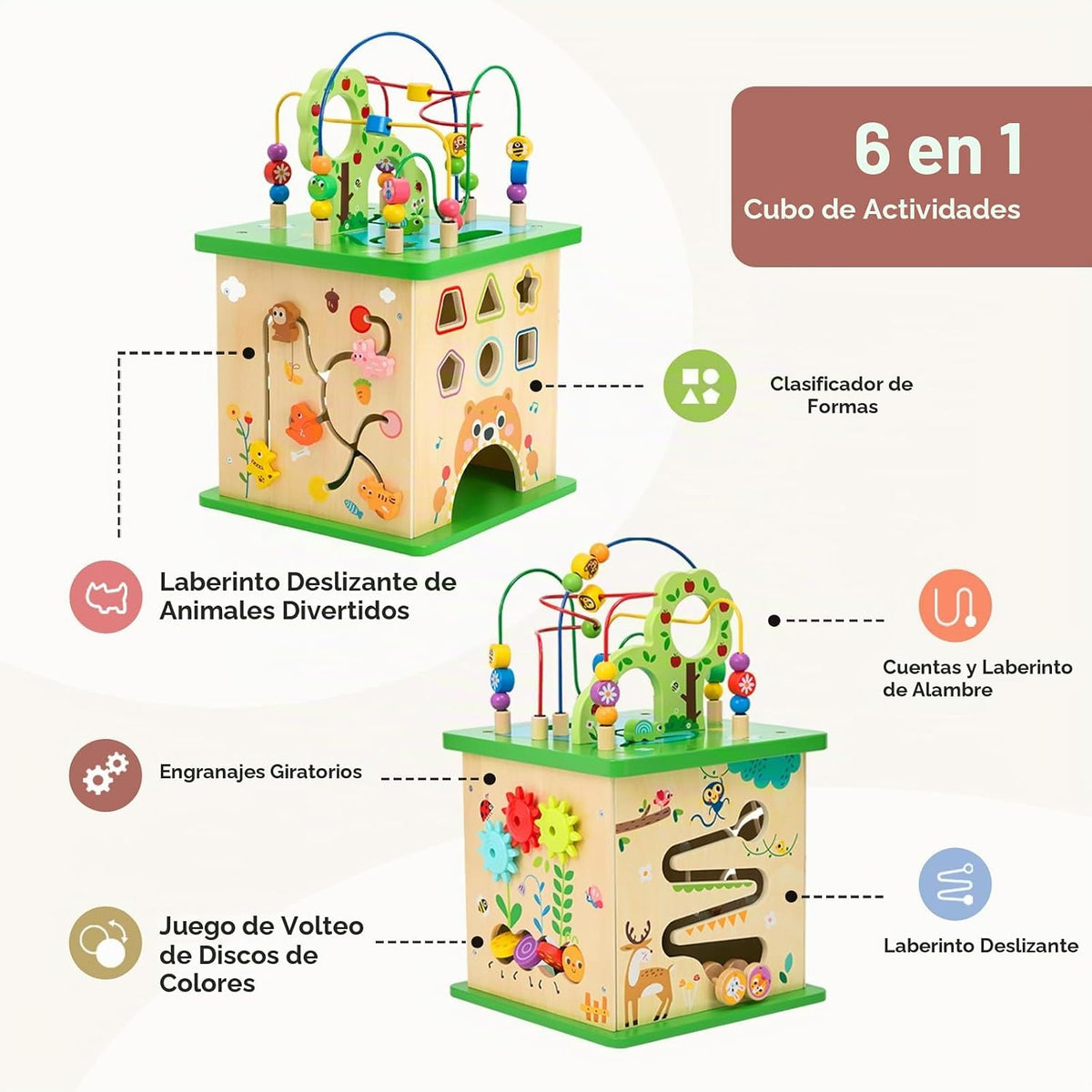 OOOK Cubo de actividades grande 5 en 1, cubo de actividades con temática