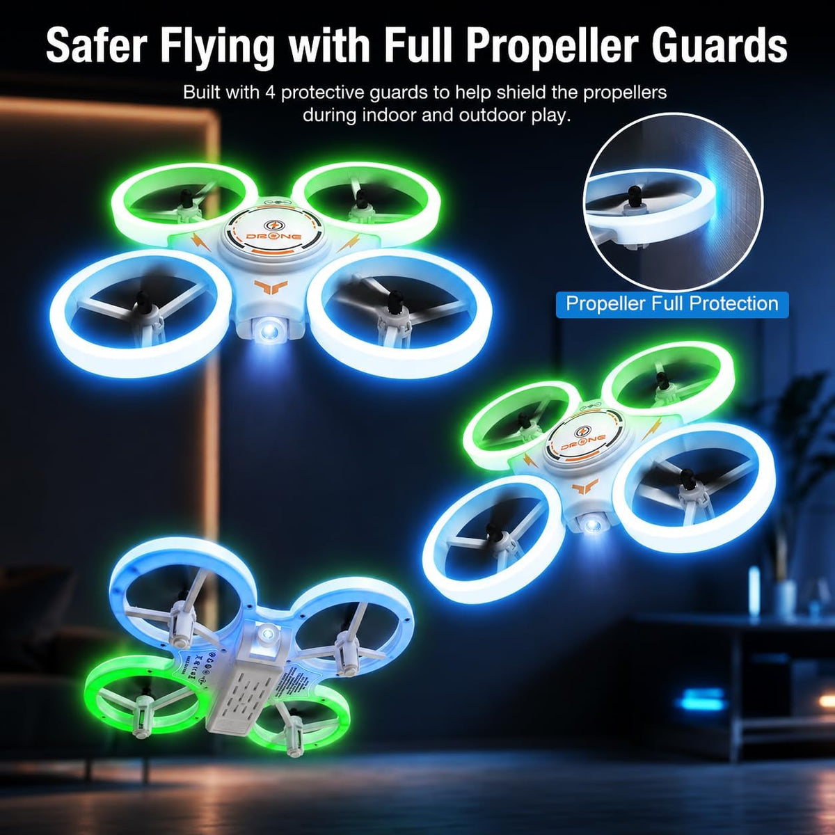 Drone para niños Luz LED RC Quadcopter Hélice Protección Completa Fácil
