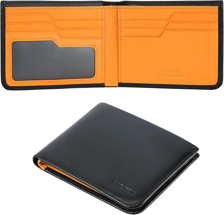COZSEDY Billeteras delgadas de piel de becerro para hombres con blo...