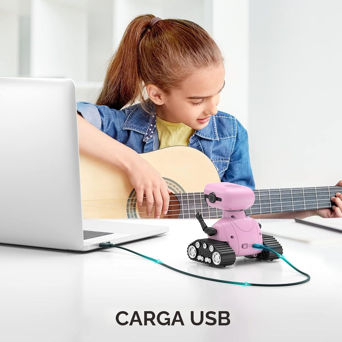 ALLCELE Robot de juguete para niñas, robot RC recargable para niños, juguete de control remoto con música y ojos LED, regalo para niños a partir de 3 años, color rosa