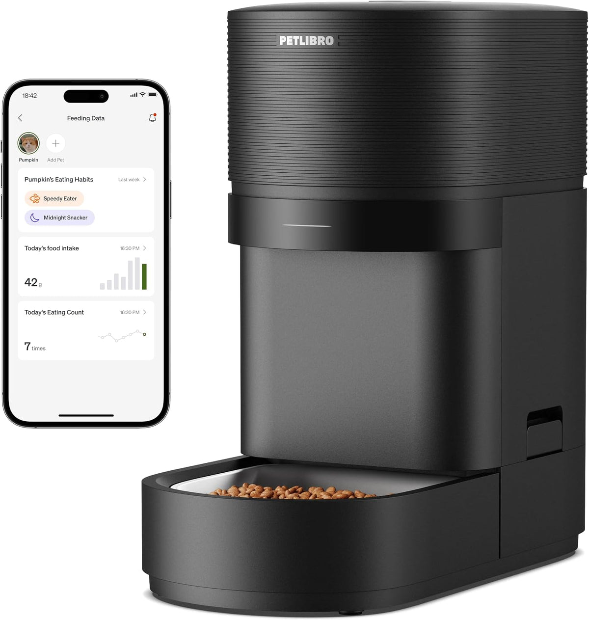 PETLIBRO Alimentador automático para gatos | Smart Scale rastrea la ingesta real de alimentos, WiFi 5G y 2.4G, dispensador automático de alimentos para gatos de 5 litros con sensor de alimentos bajo
