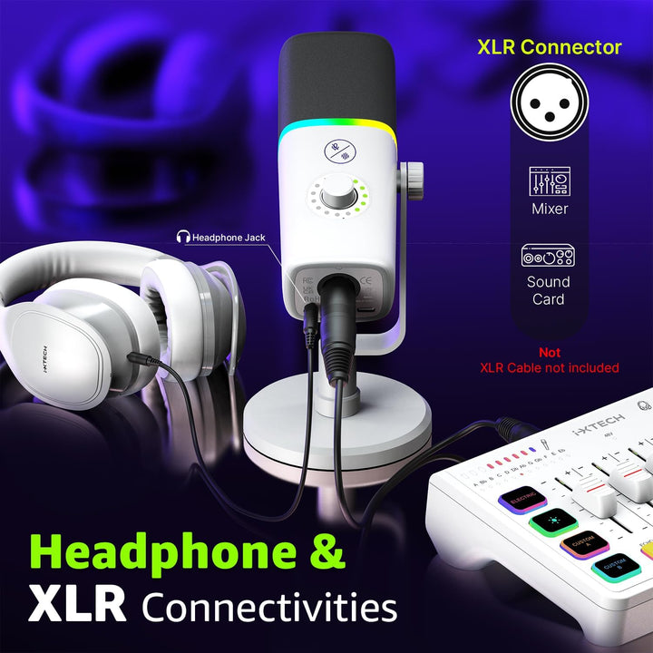 IXTECH Micrófono USB Gaming para PC, micrófono condensador con canc...
