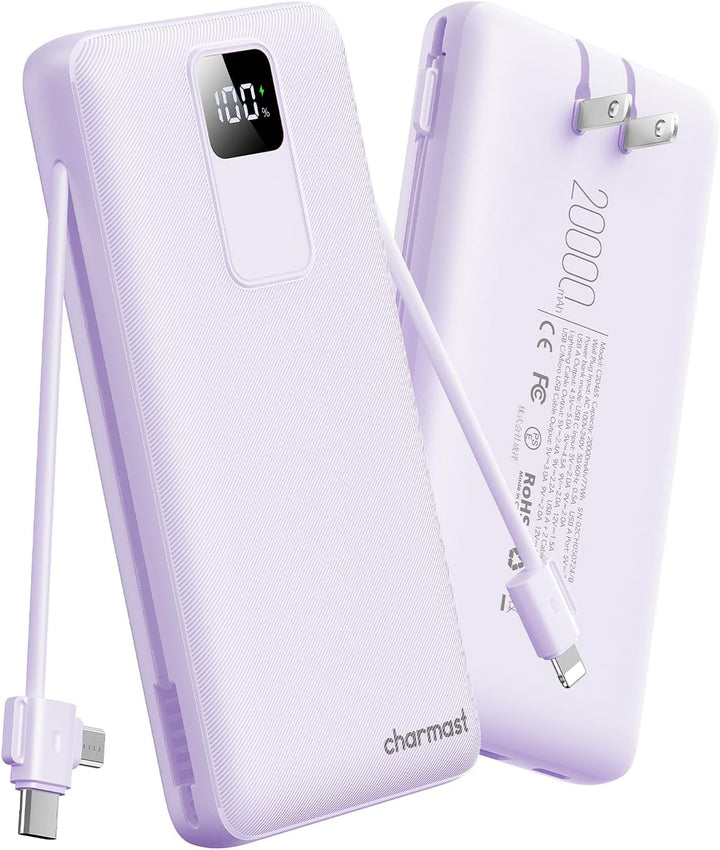 charmast Cargador portátil de 20000 mAh con cables integrados y enc...