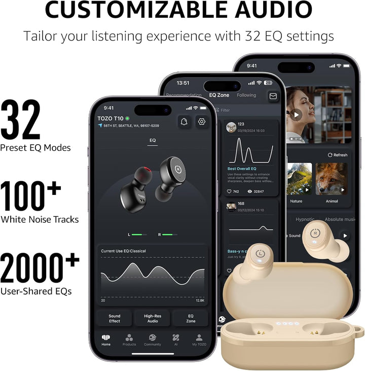 TOZO Auriculares Inalámbricos T10 Bluetooth 5.3, App Personalizar E...