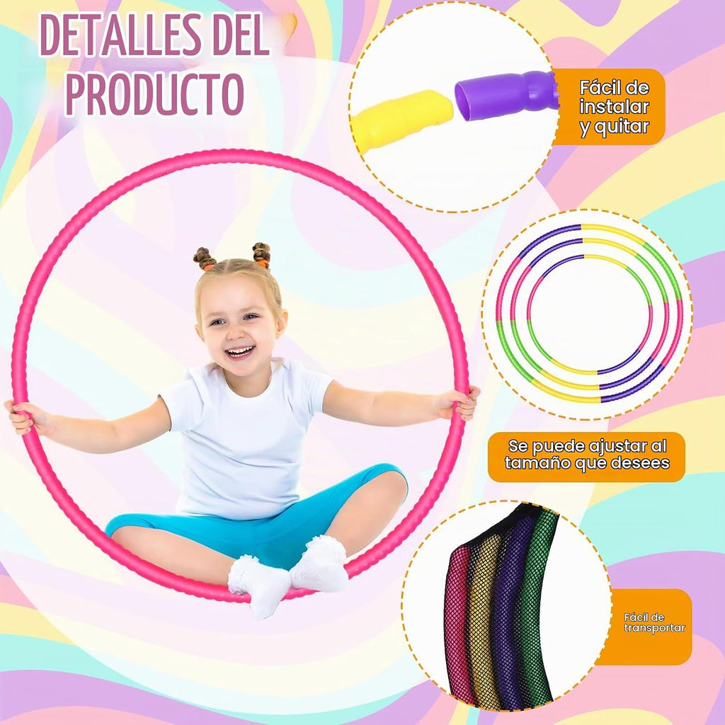 12 piezas de aro de juguete para niños, aro de juguete desmontable ajustable de colores, aro de ejercicio de plástico para niños, adolescentes, gimnasia, equipo de agilidad para perros