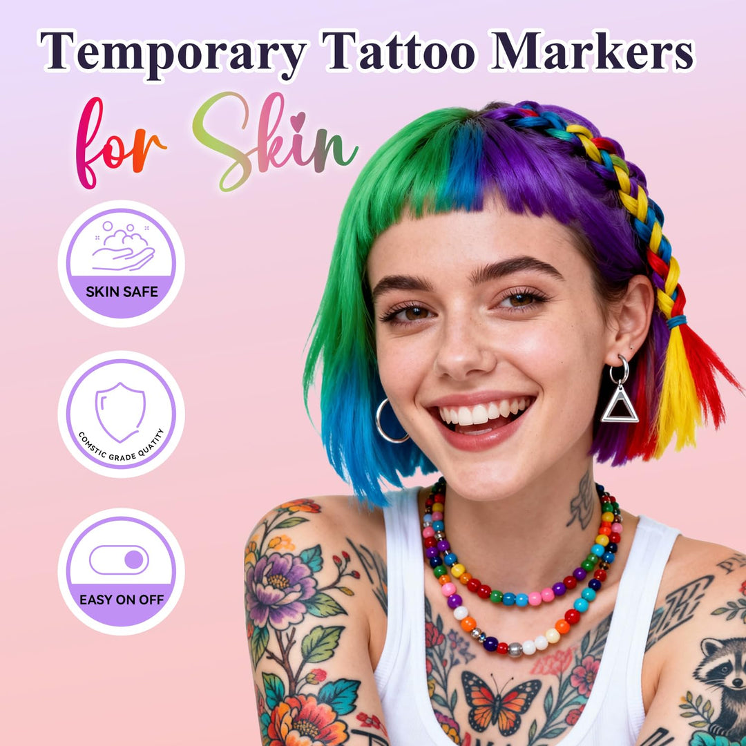 Marcadores temporales de tatuajes para piel, kit de tatuajes, 24 ma...