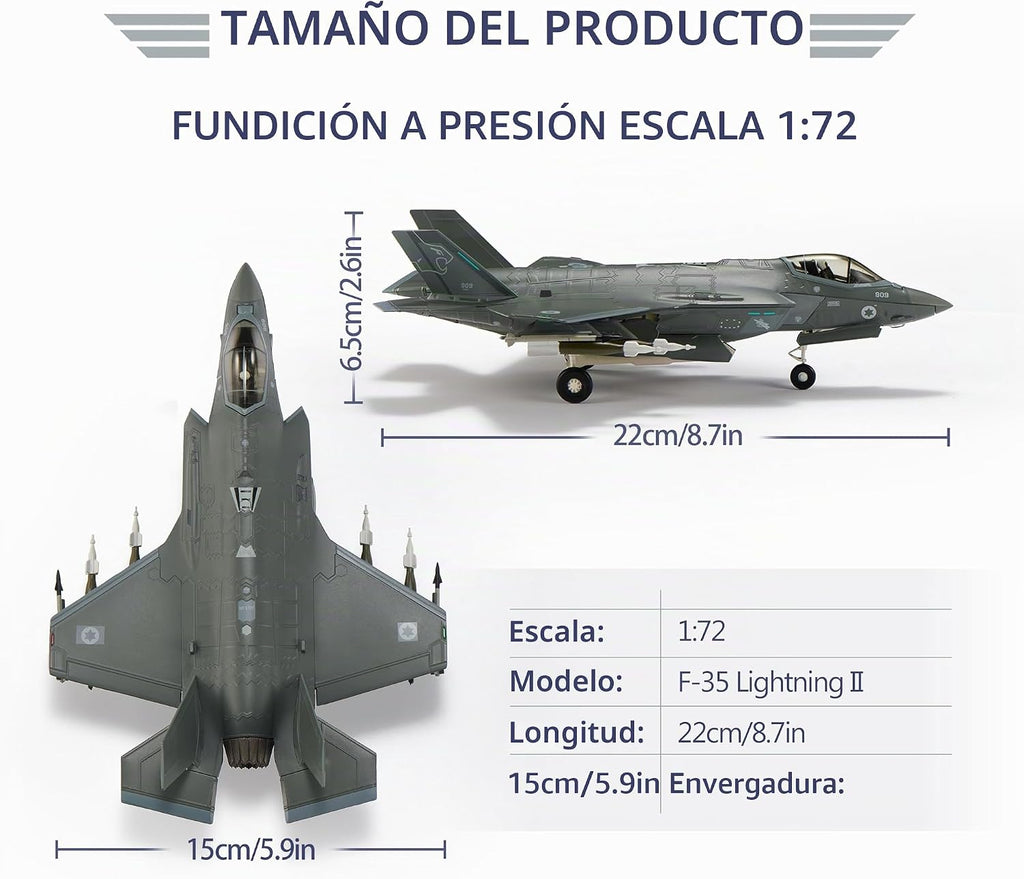 F-35I Lightning II Modelo 1/72 – Stealth Fighter Jet Metal Pre-construido Modelo de exhibición con soporte – Regalo coleccionable para fanáticos de la aviación militar