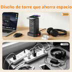 SMALLRT - Cable de extensión con múltiples tomas, torre de regleta de alimentación con protector de sobretensiones, extensor de salida de 10 pies con 12 salidas de CA, 4 USB, regleta de alimentación