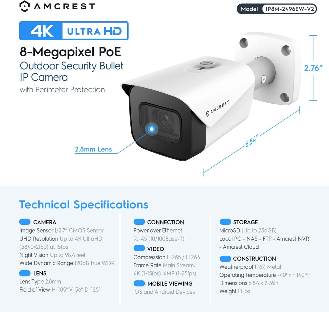 Amcrest Sistema de cámara de seguridad 4K con 4K (8MP) 8CH PoE NVR,...