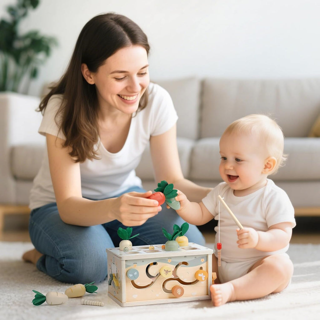 Joyreal - Caja de pañuelos Montessori 8 en 1, juguetes para más de 1 año, cubo de actividades de madera