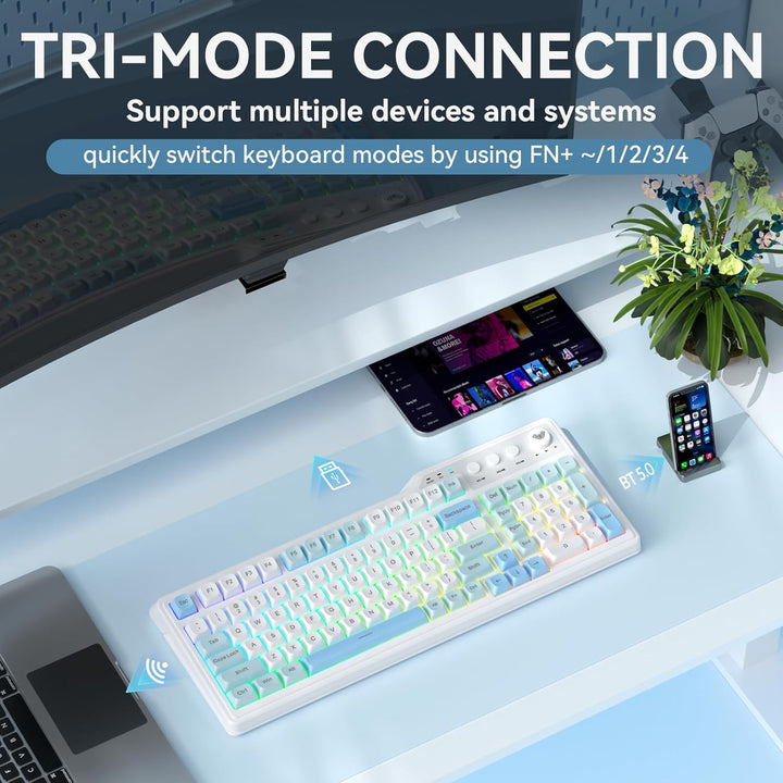 Aula F3099 - Teclado inalámbrico con perilla multimedia, triple mod...