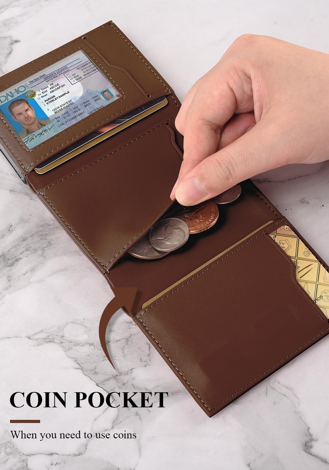 Aibirui Billetera desplegable para hombre, de cuero y aluminio, con...
