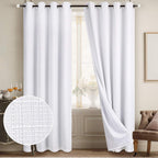 Diraysid Cortinas opacas de lino blanco 100% para dormitorio con ojales, aislamiento térmico y cortinas de oscurecimiento (2 paneles, 52.0 x 84.3 in)