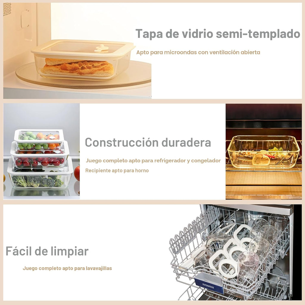 Juego de recipientes de vidrio para alimentos Urban Green con tapa de vidrio, paquete de 4, contenedores para preparar comida con tapa hermética de marco de silicona, a prueba de fugas, 100% libre de