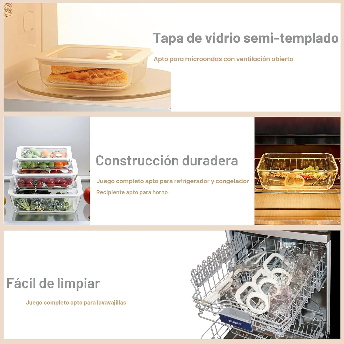 Juego de recipientes de vidrio para alimentos Urban Green con tapa de vidrio, paquete de 4, contenedores para preparar comida con tapa hermética de marco de silicona, a prueba de fugas, 100% libre de