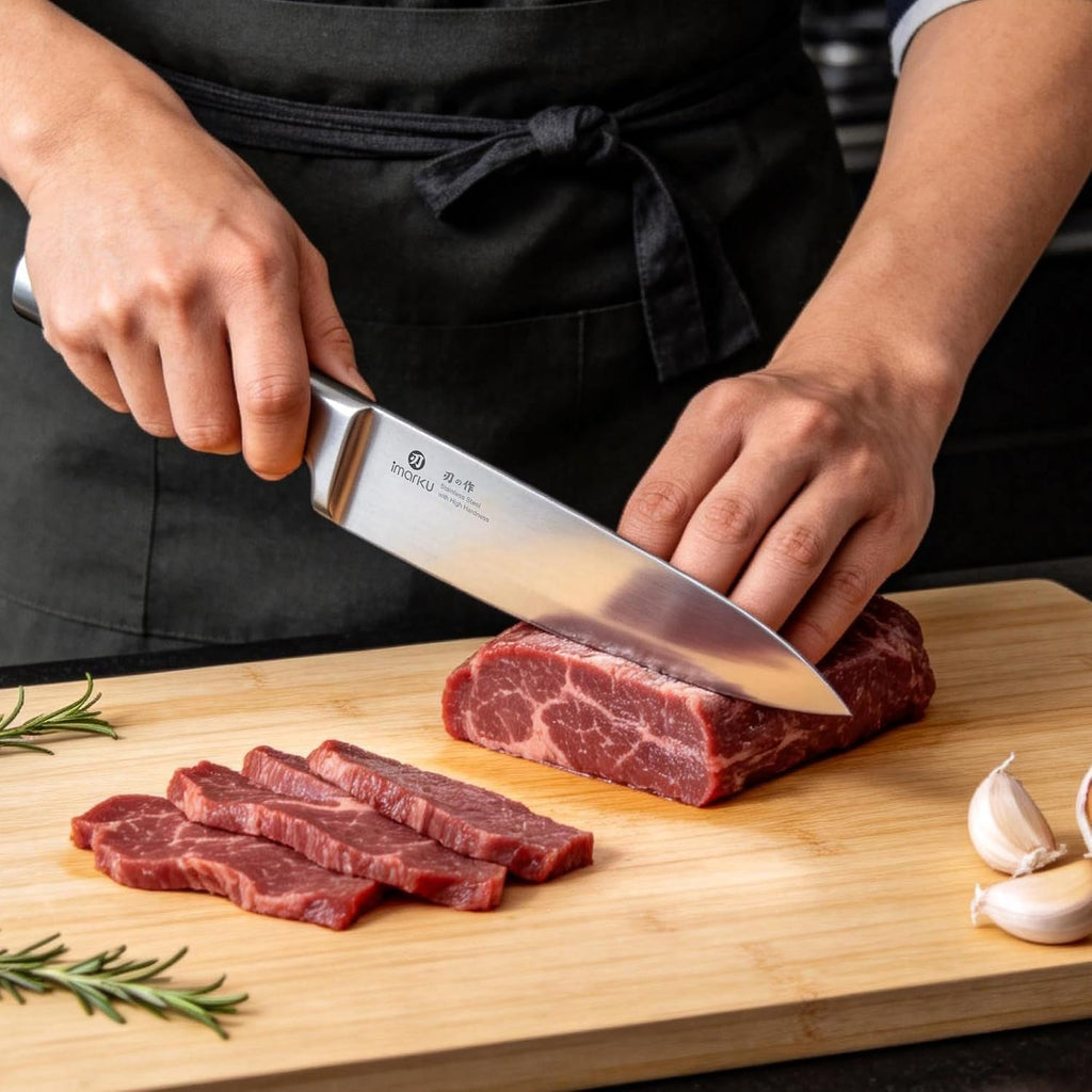 imarku Juego de cuchillos de 15 piezas con afilador integrado, juego de cuchillos de cocina de acero inoxidable japonés de alto carbono, apto para lavavajillas, juego de cuchillos de chef con bloque
