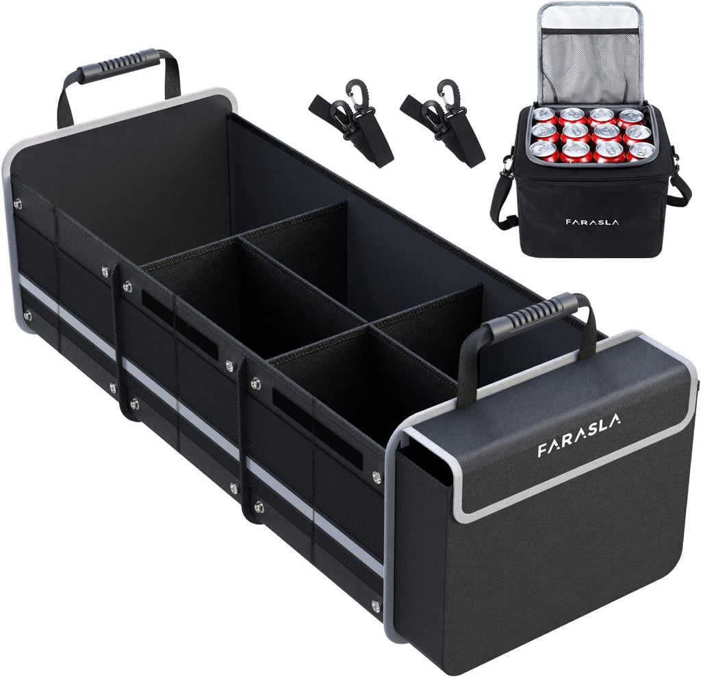 Organizador de Maletero Impermeable con Bolsa Térmica Aislada a Prueba de Fugas, Funda Plegable, Correas de Sujeción Ajustables (Negro)