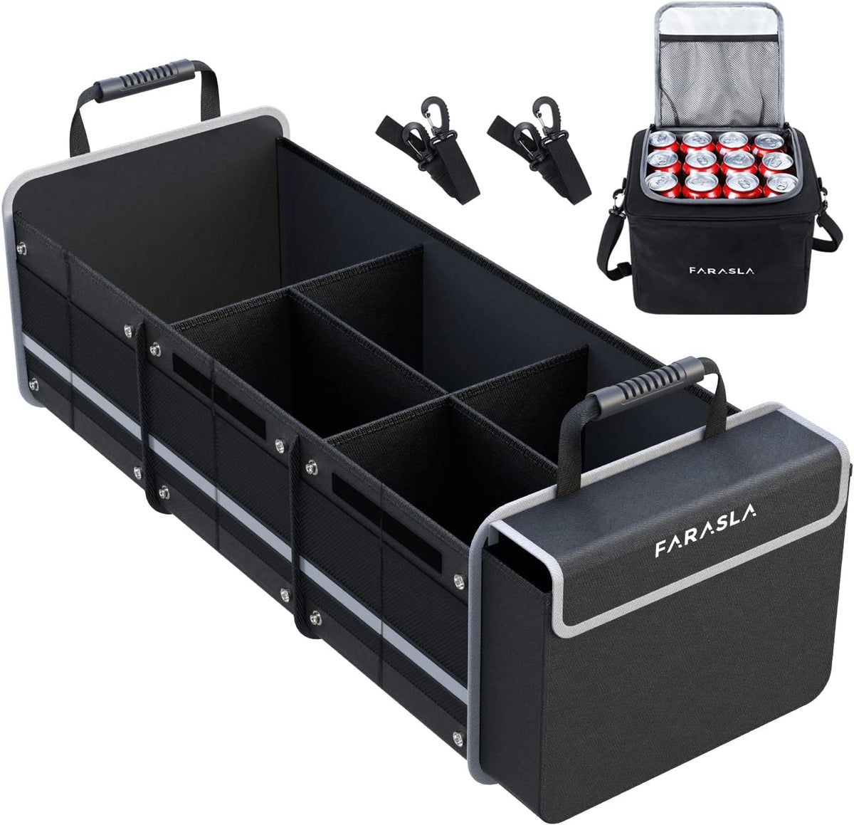 Organizador de Maletero Impermeable con Bolsa Térmica Aislada a Prueba de Fugas, Funda Plegable, Correas de Sujeción Ajustables (Negro)