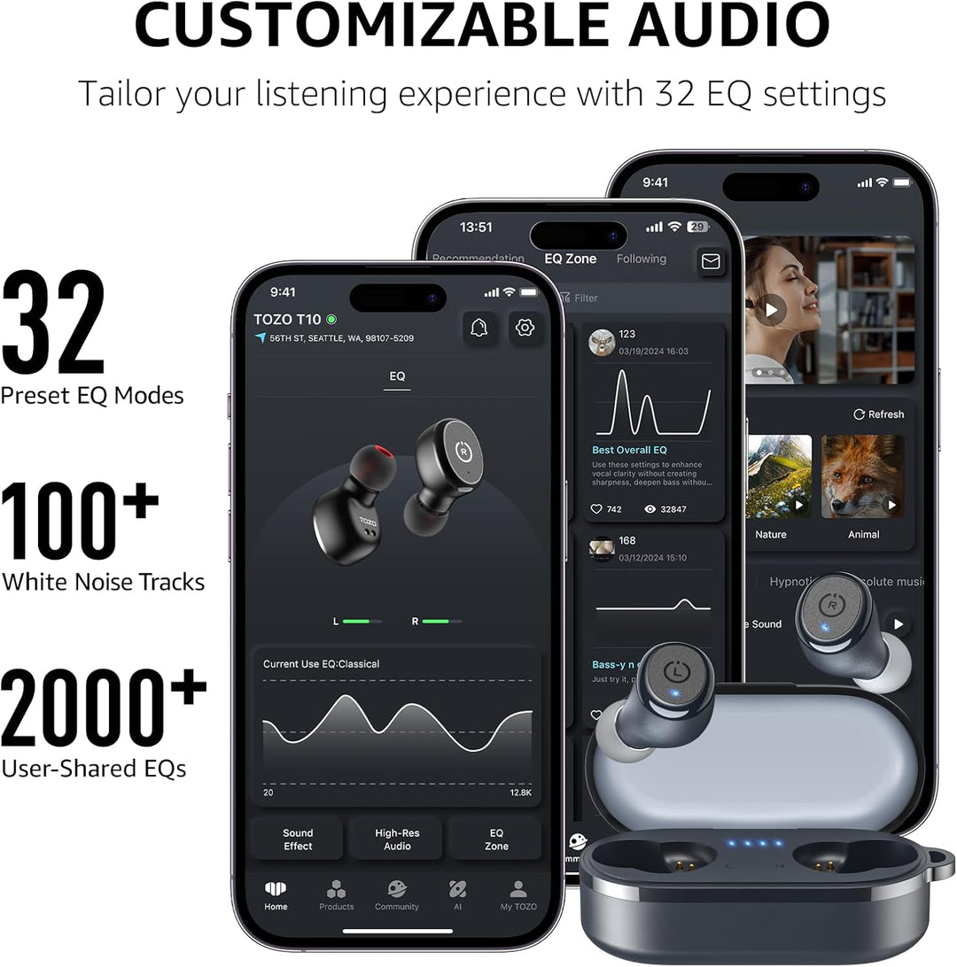 TOZO Auriculares Inalámbricos T10 Bluetooth 5.3, Aplicación para Pe...