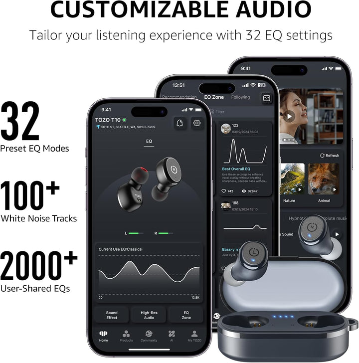 TOZO Auriculares Inalámbricos T10 Bluetooth 5.3, Aplicación para Pe...