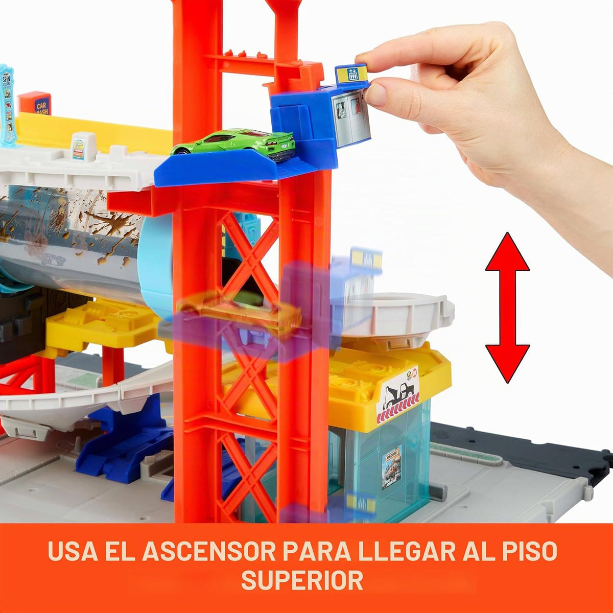 Matchbox Set de Pista de Coches de Juguete, Set de Lavado de Coches Spin Cyclone con Corvette a Escala 1:64 y Camión de Remolque, Incluye Túnel de Lavado Giratorio, Taller de Ajustes y Estacionamiento