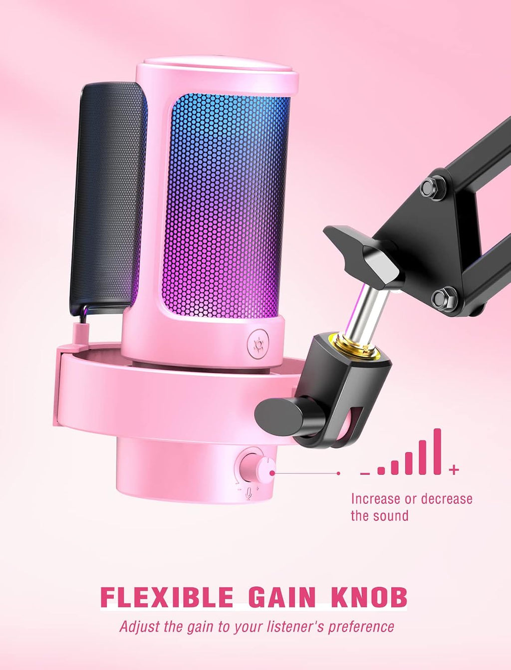 Micrófono de transmisión FIFINE USB para juegos, micrófono de condensador de escritorio para PC, para video y uso en casa, YouTube, con control RGB, perilla de ganancia, conector de auriculares 3.5 mm, montaje antivibración, para computadora/PS5-AmpliGame