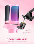 Micrófono de transmisión FIFINE USB para juegos, micrófono de condensador de escritorio para PC, para video y uso en casa, YouTube, con control RGB, perilla de ganancia, conector de auriculares 3.5 mm, montaje antivibración, para computadora/PS5-AmpliGame