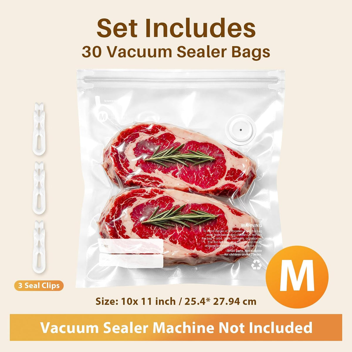 Bolsas reutilizables selladoras al vacío para alimentos – 30 sin BPA medianas (10 × 11 pulgadas) con bolsas de almacenamiento de alimentos, aptas para microondas y congelador, resistentes a olores, a