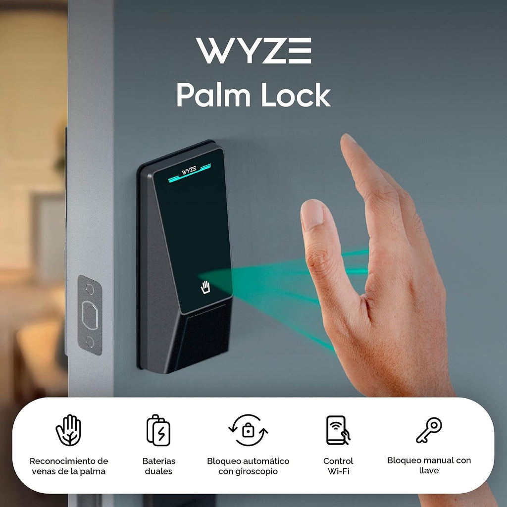 Wyze Cerradura de palma, cerradura de puerta inteligente con reconocimiento de vena de palma, cerraduras inteligentes de entrada sin llave para puerta delantera, teclado, bloqueo automático