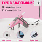 WORKPRO 3.6V Pistola de pegamento caliente inalámbrica (actualizada), precalentamiento rápido, apagado inteligente, pistola de pegamento recargable USB-C, kit de pistola de pegamento caliente con
