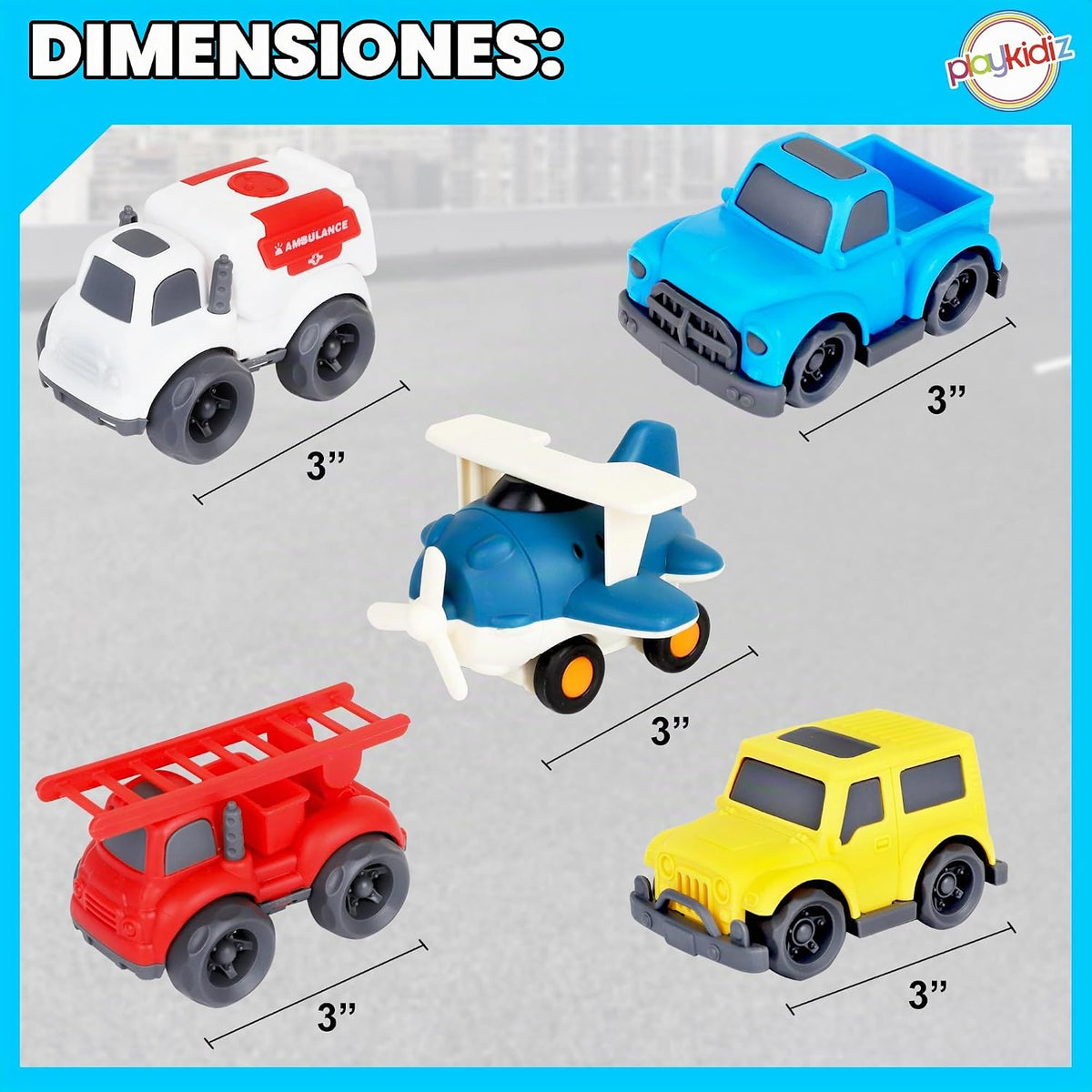 Paquete de 5 juguetes para niños pequeños, autos de juguete, incluyendo avión, camión de bomberos, ambulancia, camión de recogida y Jeep, regalo ideal para edades de 3 a 5 años (los colores pueden variar)