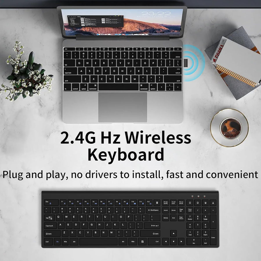Teclado inalámbrico, 2.4G USB delgado silencioso sin cables para Wi...