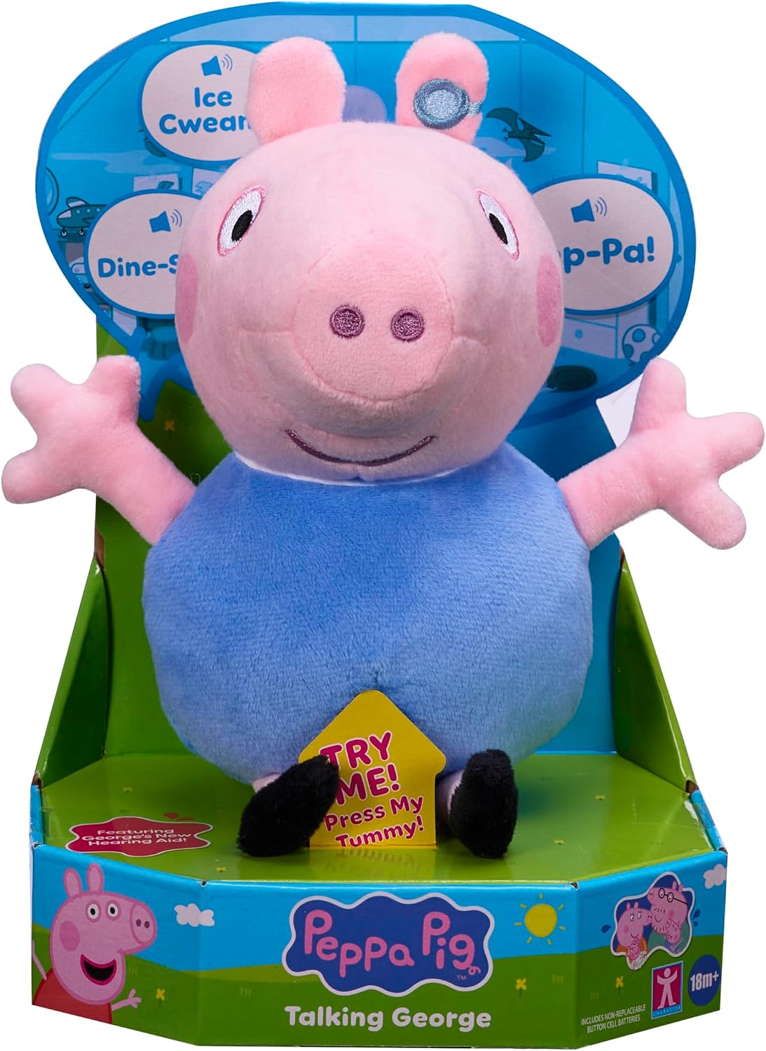 Peppa Pig George Parlante, Muñeco de peluche con voz y efectos de sonido, Peluche suave para preescolar