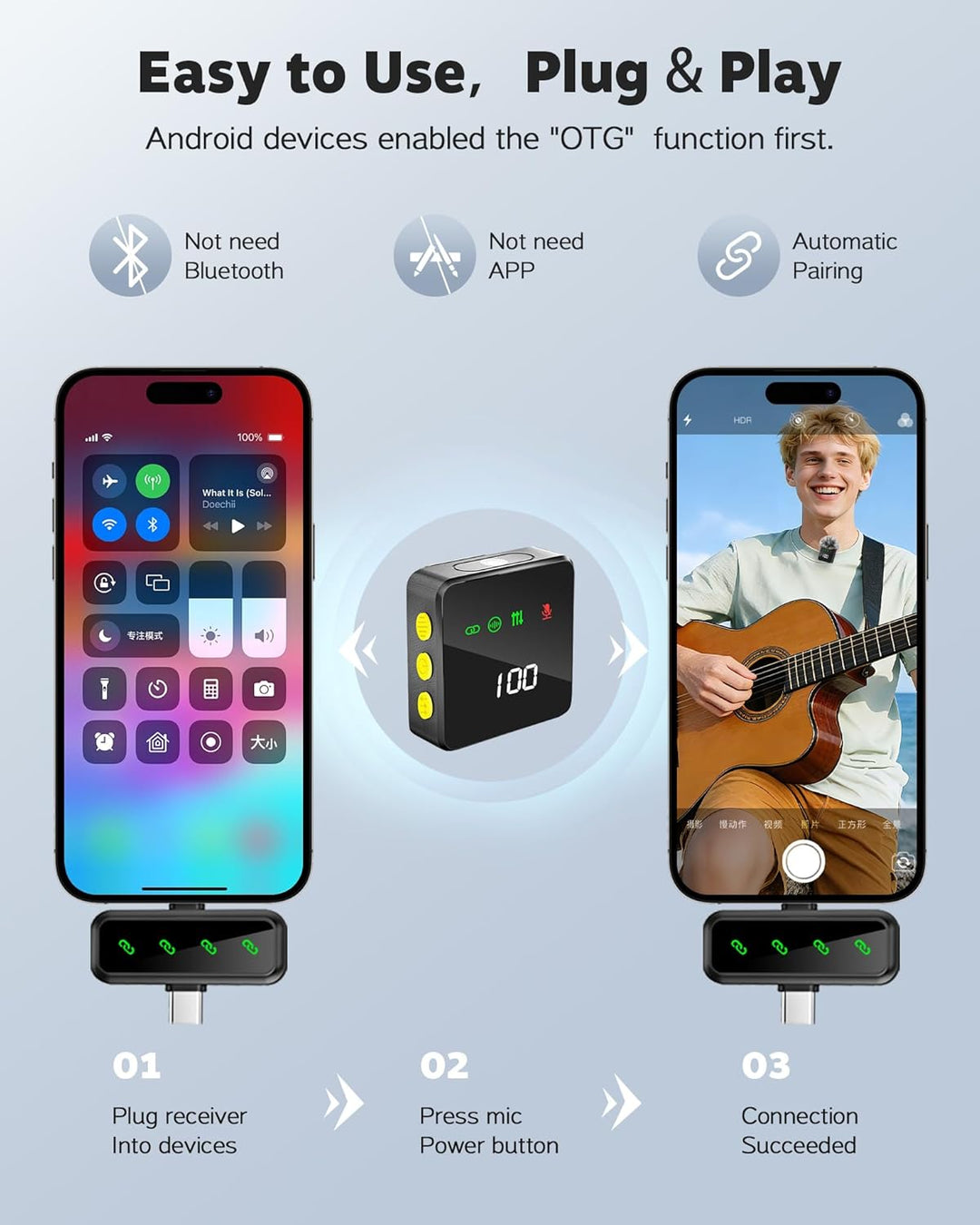 Gicorino Micrófono Lavalier inalámbrico para iPhone y Android, mini...