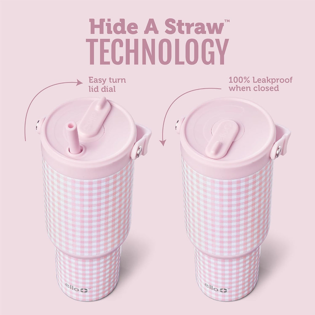 Ello Oasis Go+ - Vaso aislado de acero inoxidable de 26 onzas con popote
