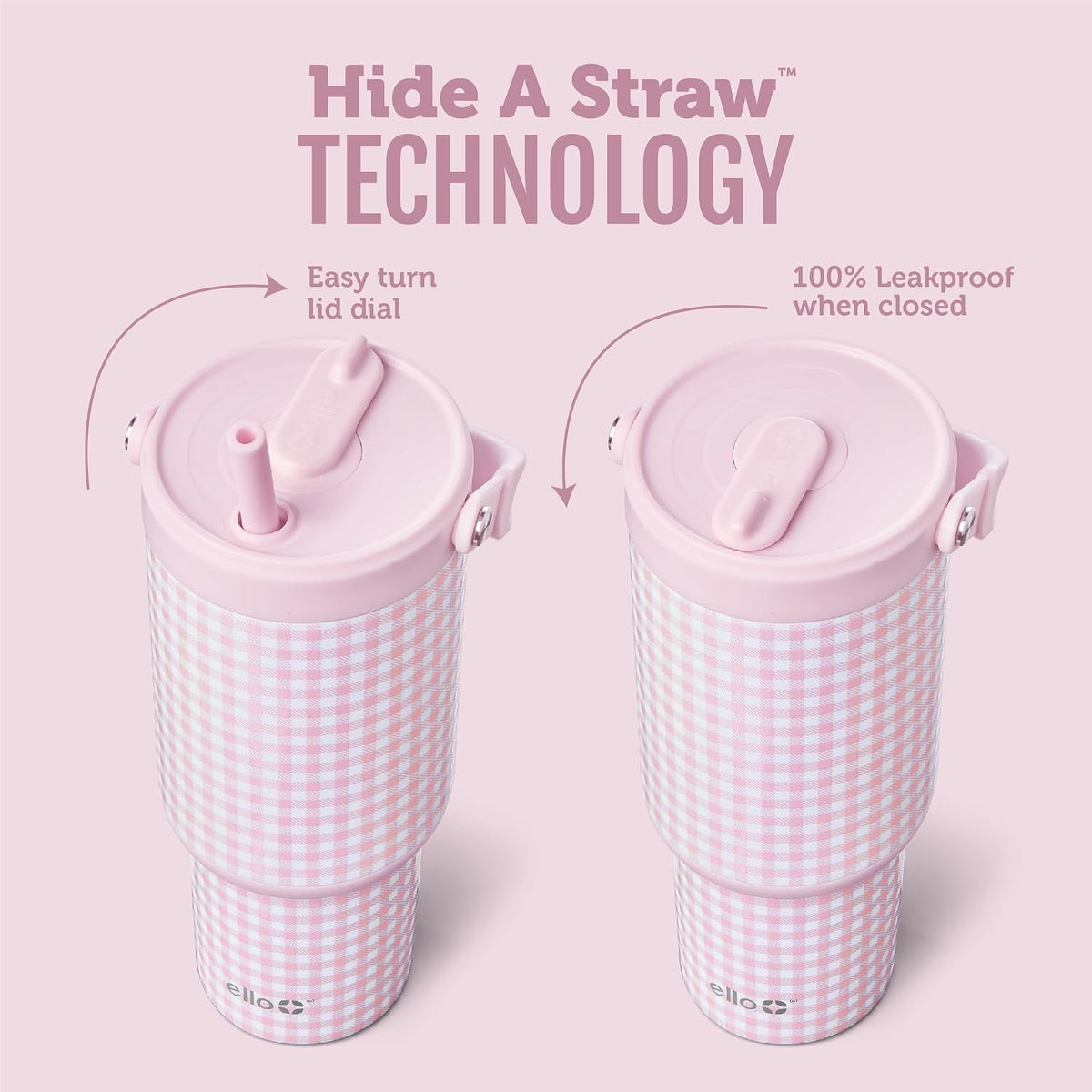 Ello Oasis Go+ - Vaso aislado de acero inoxidable de 26 onzas con popote