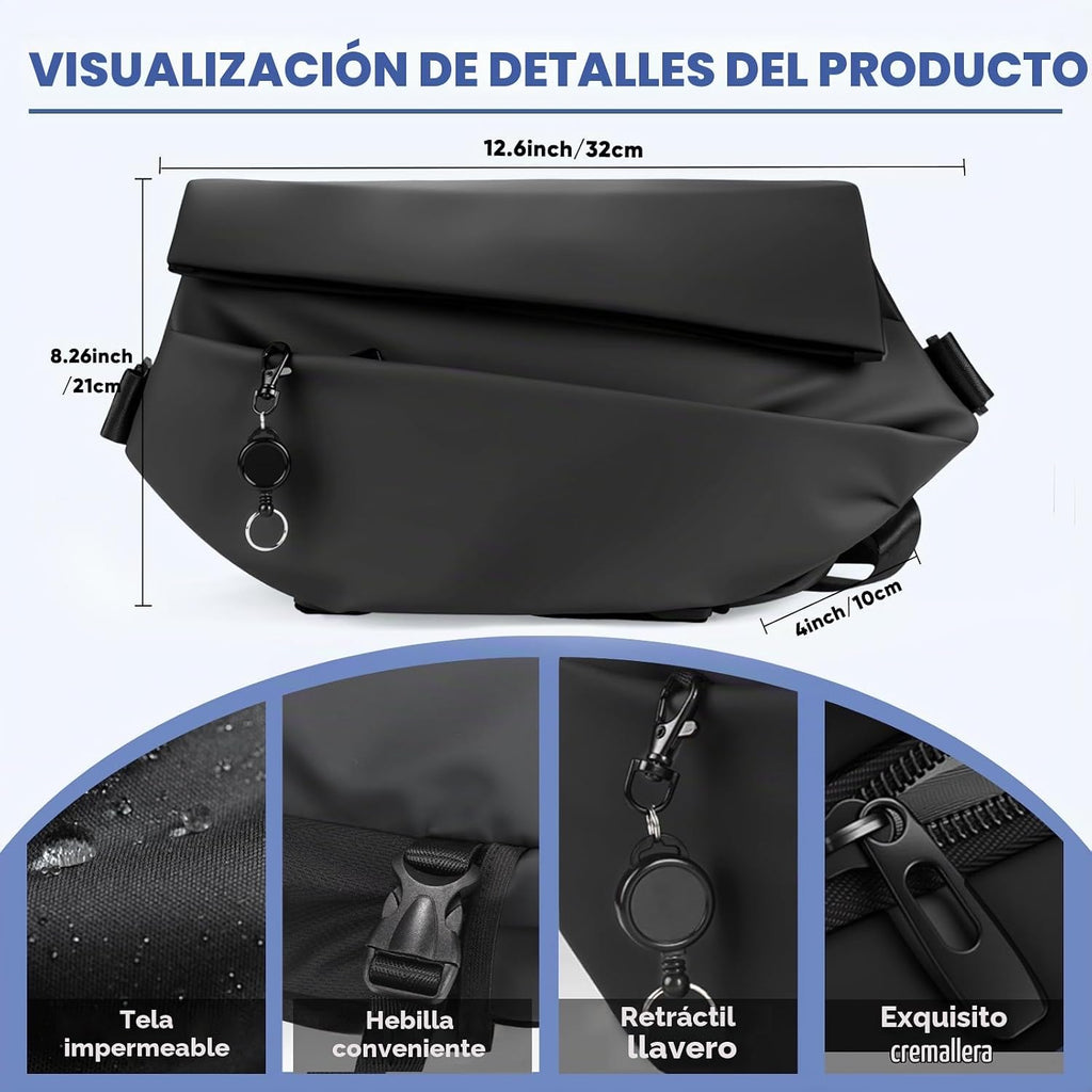 Bolso cruzado tipo bandolera para hombres y mujeres, mochila impermeable expandible con hebilla magnética para ciclismo, viajes, EDC (negro, mediano)
