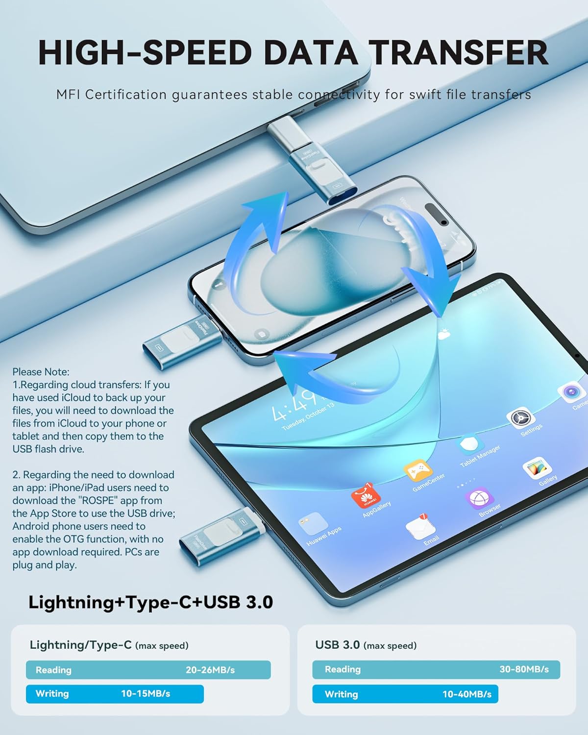 Unidad Flash Certificada MFi Apple de 256GB para iPhone, Stick Foto...