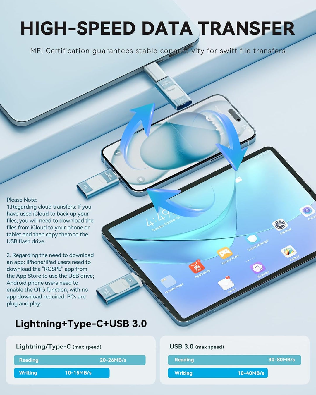 Unidad Flash Certificada Apple MFi 128GB para iPhone, Unidad Pulgar...