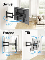 Pipishell Soporte de pared para TV de movimiento completo para la mayoría de televisores planos y curvos de 26 a 60 pulgadas de hasta 77 libras, altura de soporte ajustable, brazo articulado único,