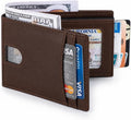 Cartera desplegable para hombre, cartera de piel con bloqueo RFID y tarjetero de aluminio, Marrón, Classic