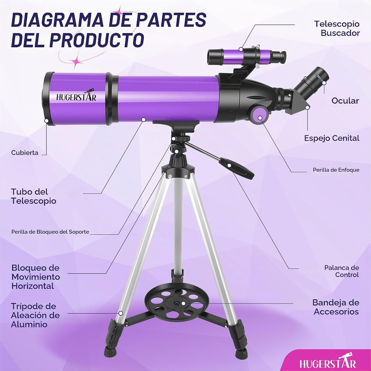Telescopio, telescopio para adultos y niños y principiantes de astronomía, 3.150 in de apertura de 23.622 in telescopios refractores portátiles FMC óptica con trípode de montaje AZ
