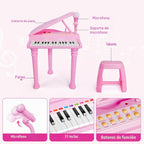Love & Mini - Piano/teclado de juguete color rosa; instrumento musical con micrófono para niños como regalo de cumpleaños
