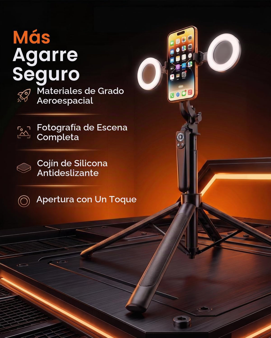 71" Trípode para teléfono con 2 LEDs, 2 micrófonos inalámbricos y control remoto recargable